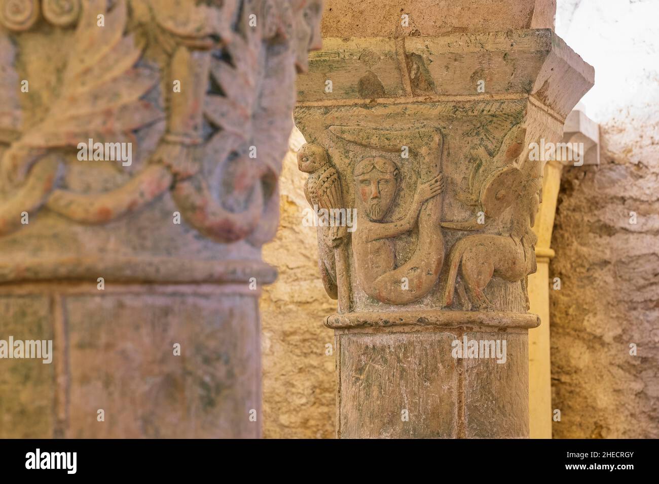 Francia, Nievre, Saint-Parize-le-Chatel, tappa sulla via Lemovicensis o Vezelay, una delle vie principali per Santiago de Compostela, 12th secolo chiesa di Saint-Patrice, la cripta romanica Foto Stock