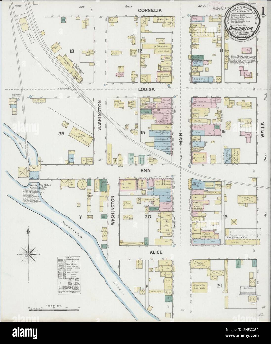 Sanborn Fire Insurance Map da Darlington, Lafayette County, Wisconsin. Foto Stock