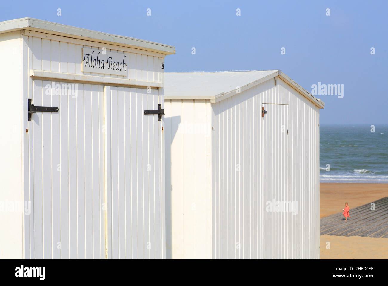 Belgio, Fiandre Occidentali, Knokke Heist, Knokke Beach (Aloha Beach) con il Mare del Nord Foto Stock