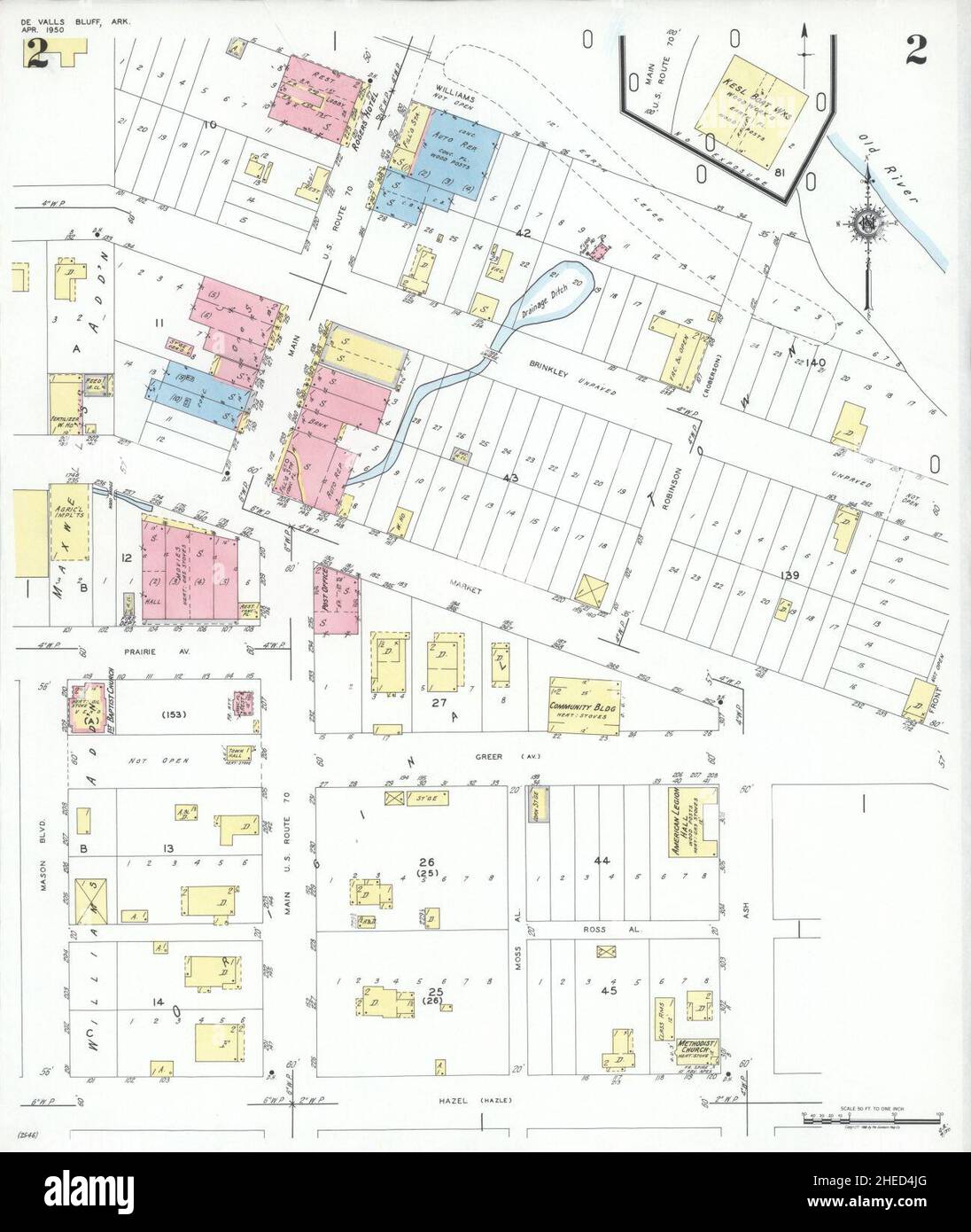 Sanborn Fire Insurance Map from De Valls Bluff, Priairie County, Arkansas. Foto Stock