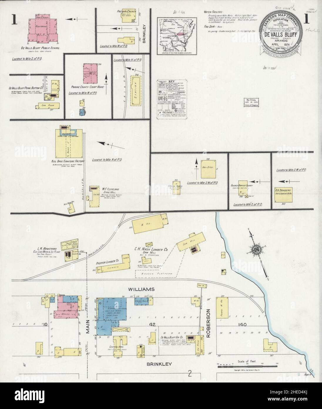 Sanborn Fire Insurance Map from De Valls Bluff, Priairie County, Arkansas. Foto Stock