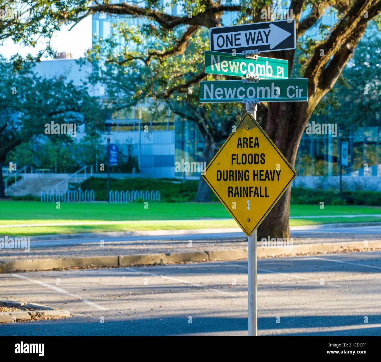 Il cartello 'Area Bloods during Heavy Rainfall' a New Orleans, LA, USA Foto Stock