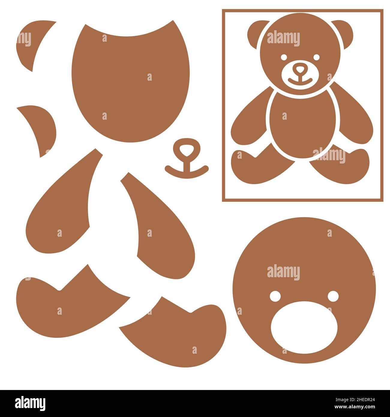 Parti di orsacchiotto da fare - vettore icona giocattolo in stile piatto isolato su sfondo bianco. Tagliare e incollare la carta di un orso. Illustrazione Vettoriale