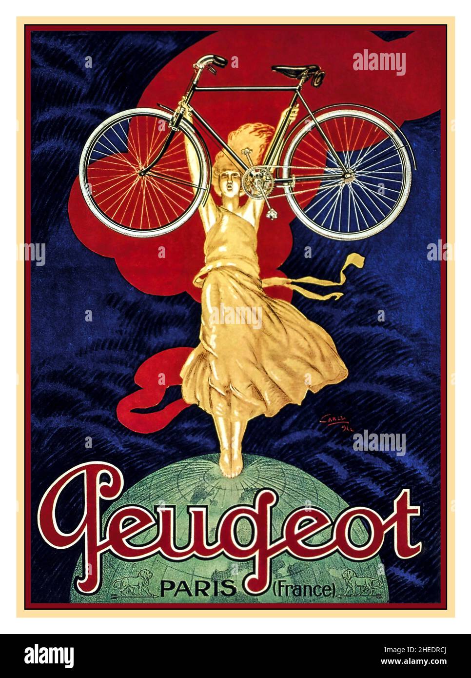 Peugeot Bicycles 1900s French Advertising Poster Peugeot Bicycles Poster Paris France Vintage Bicycles Advertising Foto Stock