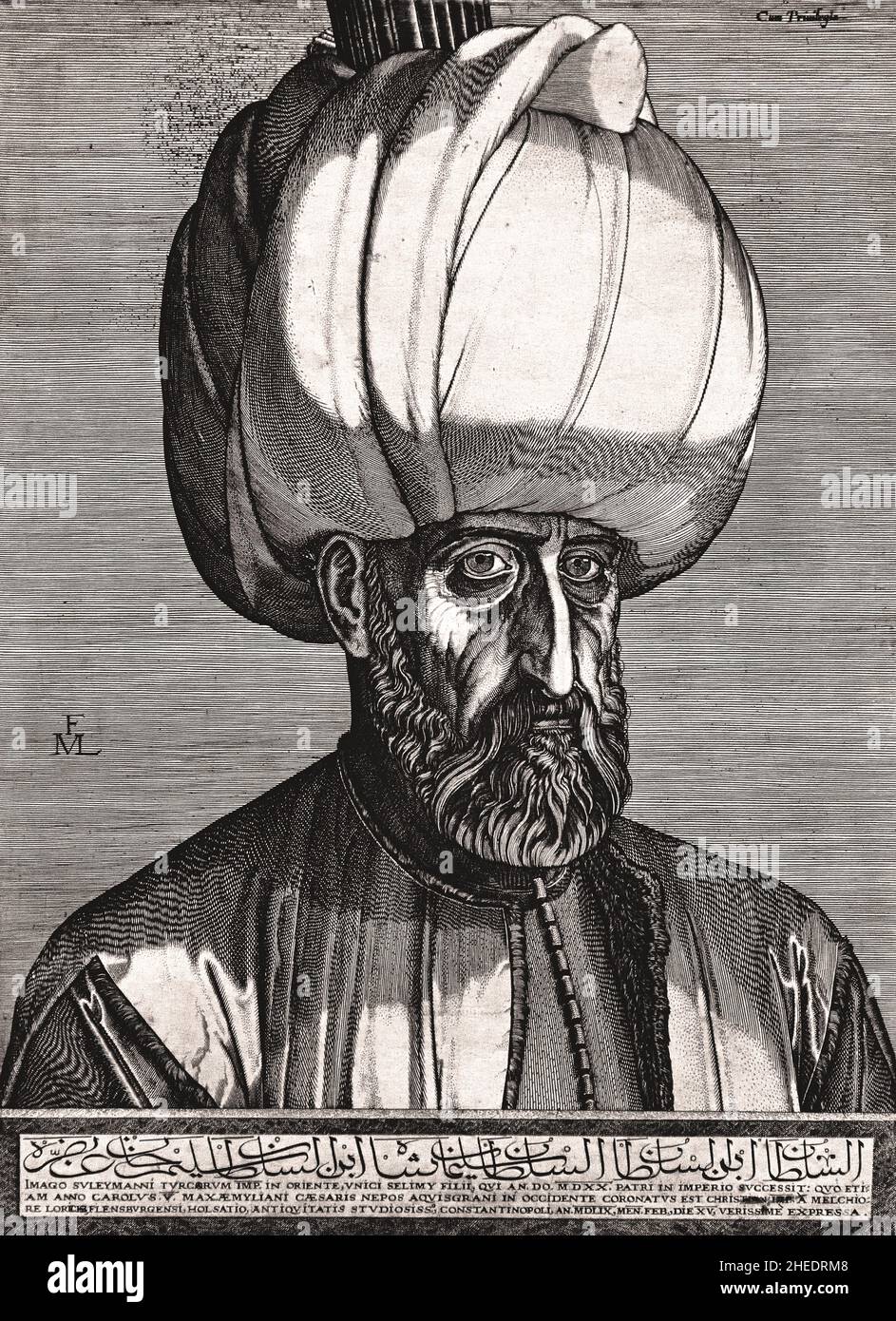 Ritratto del Sultano Suleyman il magnifico di Melchior Lrock. Melchior Lorichs 1526-1598 (Suleiman i, comunemente conosciuto come Suleiman il magnifico in Occidente e Suleiman il Lawgiver nel suo regno, fu il decimo e più lungo Sultano dell'Impero Ottomano dal 1520 fino alla sua morte nel 1566). Foto Stock
