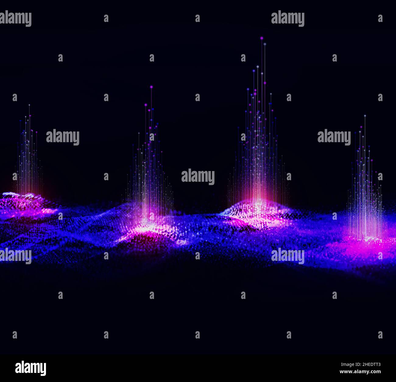 Concetto di big data con punti dati salienti su matrice digitale su sfondo scuro - analisi dei big data Foto Stock