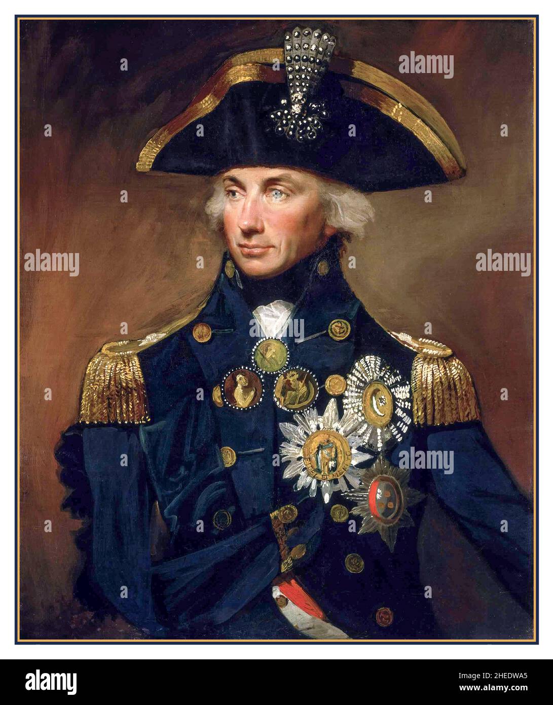 L'ammiraglio Horatio Nelson, Portait in Olies dell'artista 'Lemuel Francis Abbott' 1st Visconte Nelson, 1st Duca di Bronte, KB, noto anche semplicemente come Ammiraglio Nelson, è stato un ufficiale di bandiera britannica della Royal Navy.-Ammiraglio Sir Horatio Nelson, 1758-1805 dipinto ad olio 1799 artista Lemuel Francis Abbott (1760–1802) Foto Stock