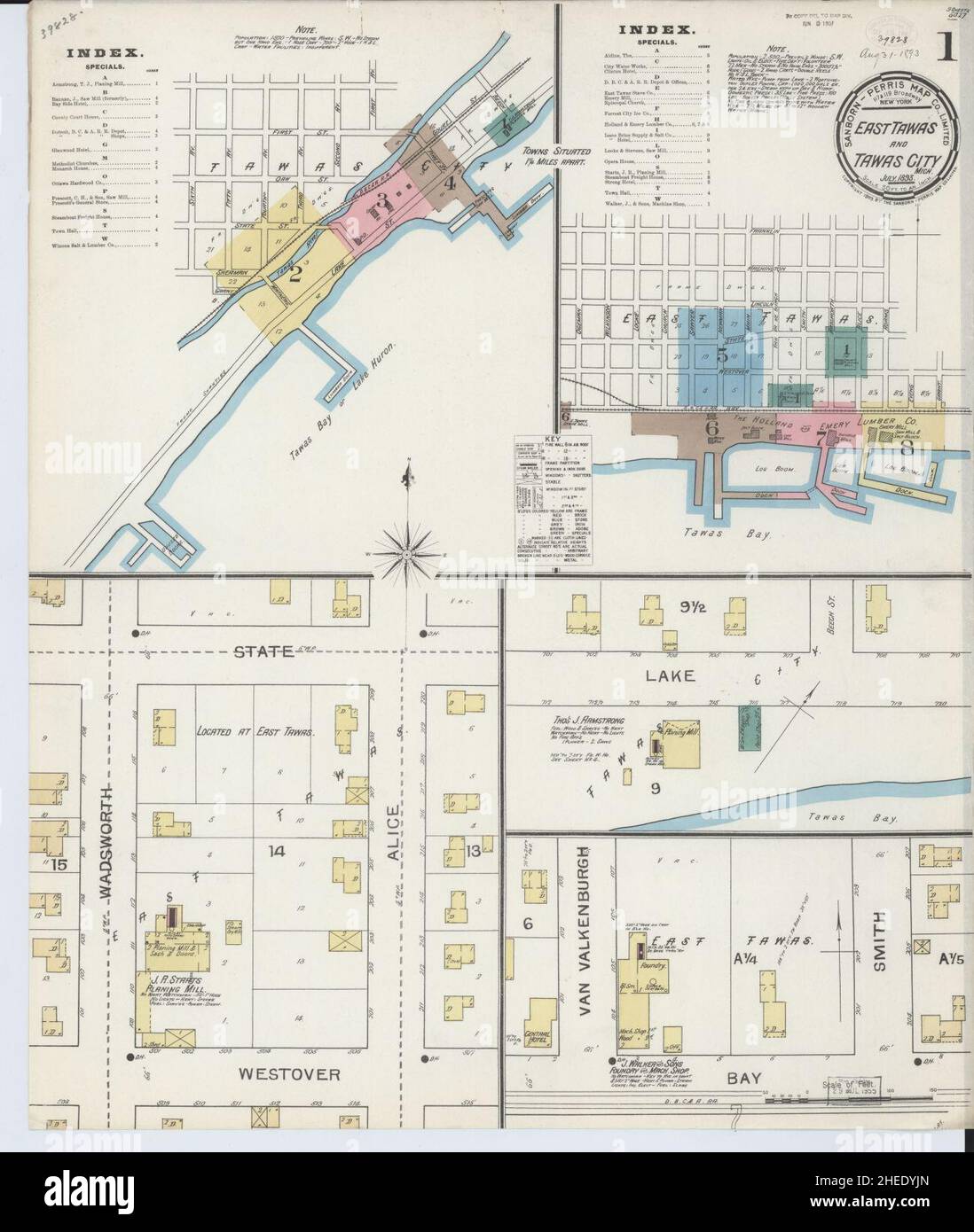 Sanborn Fire Insurance Map from East Tawas, IOSCO County, Michigan. Foto Stock
