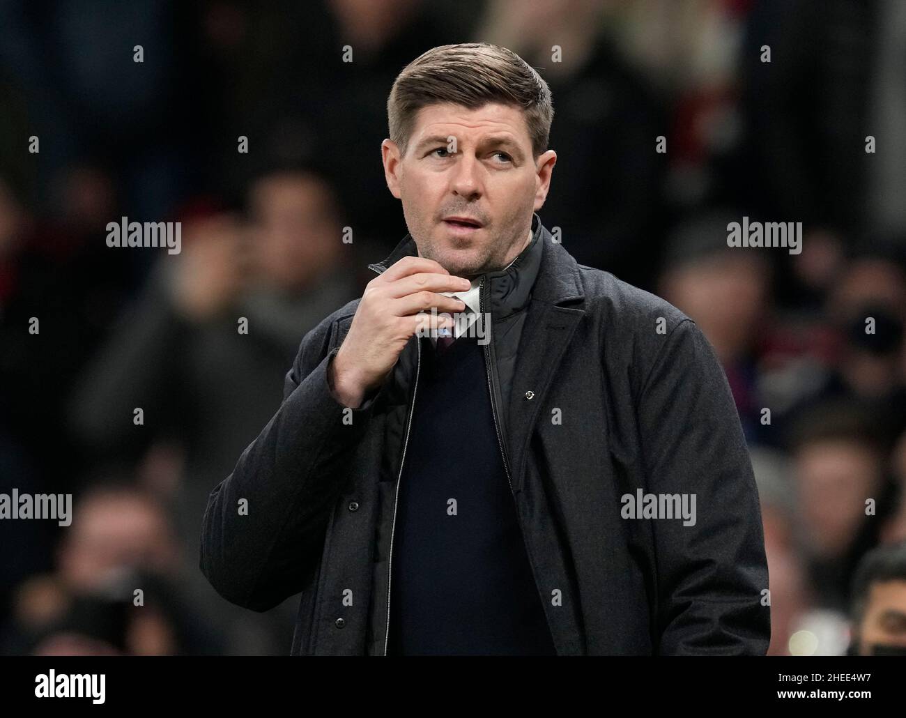 Manchester, Inghilterra, 10th gennaio 2022. Steven Gerrard manager di Aston Villa durante la partita Emirates fa Cup a Old Trafford, Manchester. Il credito d'immagine dovrebbe leggere: Andrew Yates / Sportimage Foto Stock