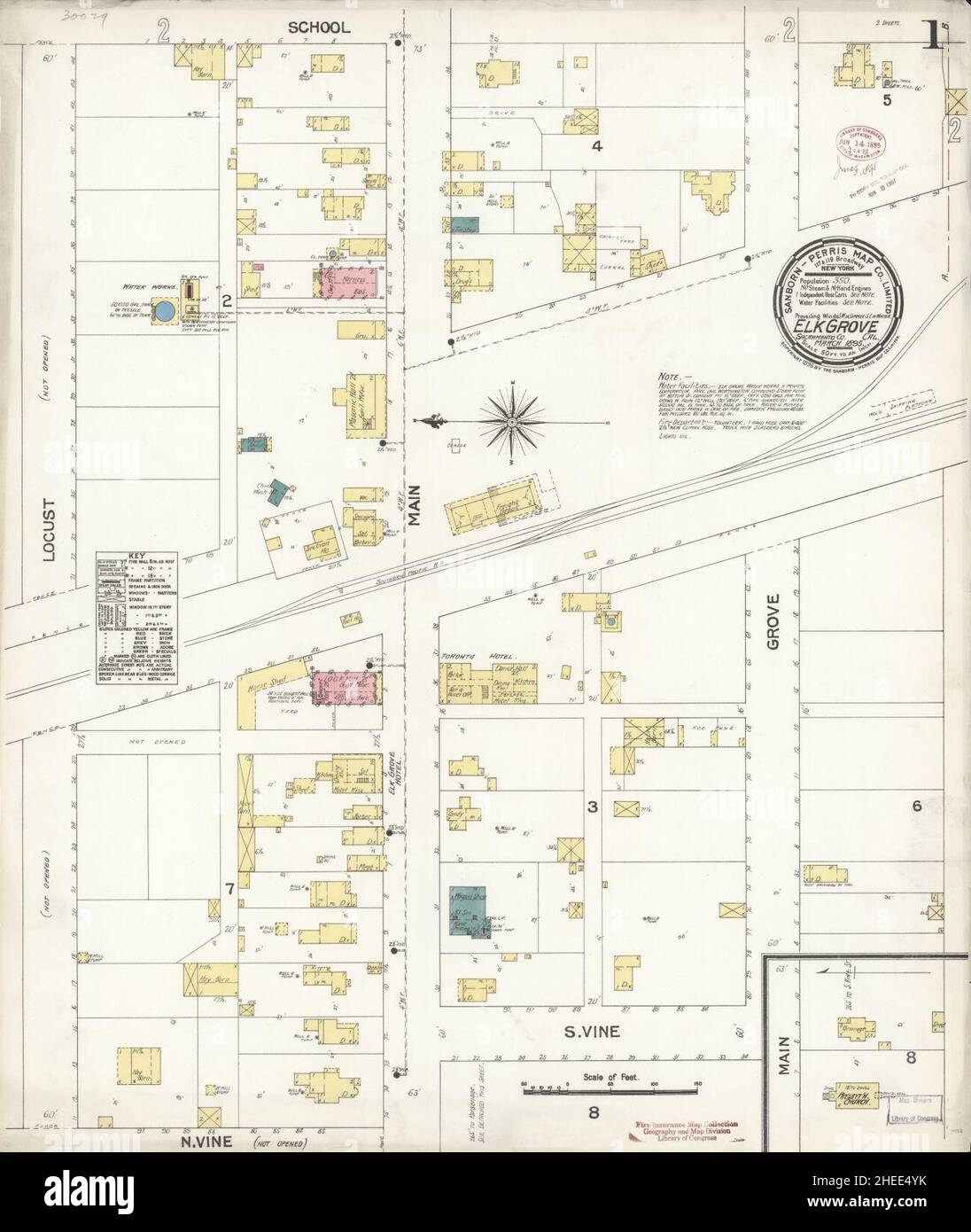 Sanborn Fire Insurance Map da Elk Grove, Sacramento County, California. Foto Stock