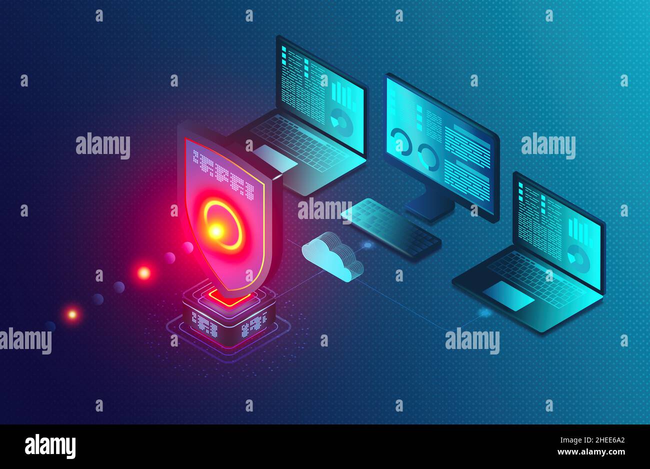 Endpoint Security Platform - concetto di protezione degli endpoint basata su cloud - soluzioni innovative per la sicurezza informatica - Illustrazione 3D Foto Stock