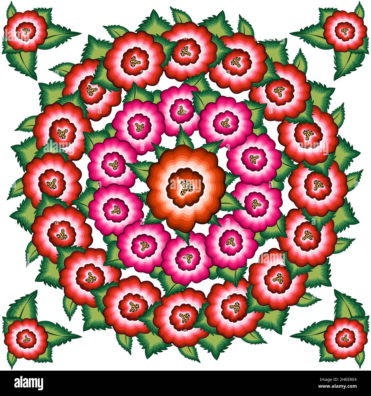 Modello messicano di ricamo floreale, etnico colorato Mandala fiori nativi folk moda design. Ricamato stile tessile tradizionale del Messico, vettore Illustrazione Vettoriale