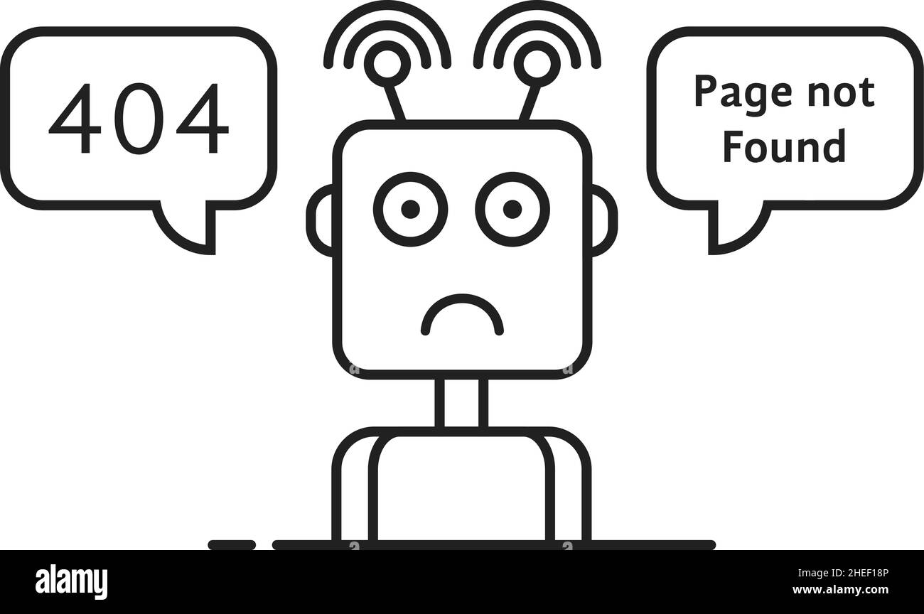 delineare un robot triste come errore 404 Illustrazione Vettoriale