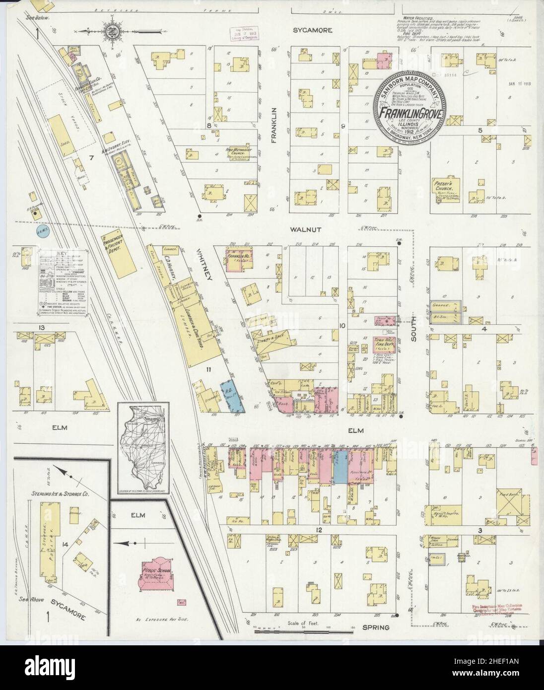 Sanborn Fire Insurance Map from Franklin Grove, Lee County, Illinois. Foto Stock