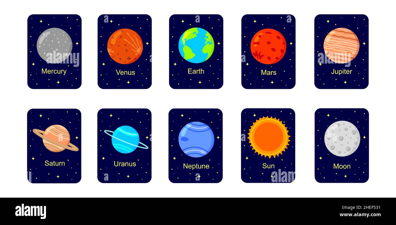 tutte LE FOTO REALI 10x10 pianeti/sistema solare Immagine e parola FLASH CARDS 