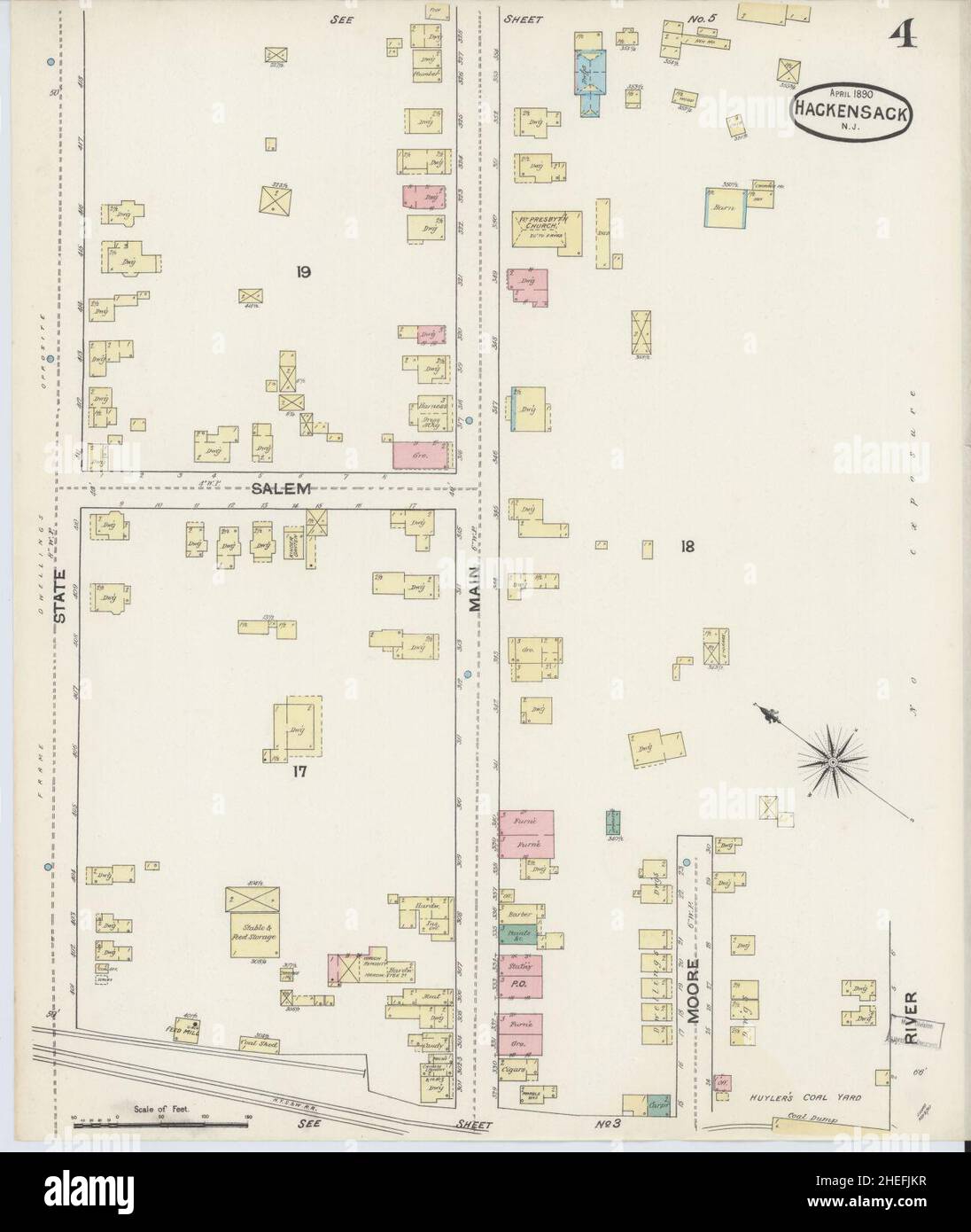 Sanborn Fire Insurance Map da Hackensack, Bergen County, New Jersey. Foto Stock