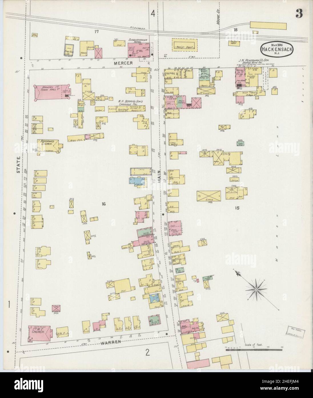 Sanborn Fire Insurance Map da Hackensack, Bergen County, New Jersey. Foto Stock