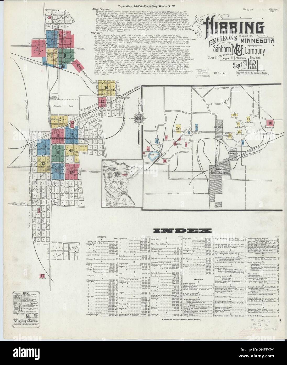 Sanborn Fire Insurance Map from Hibbing, Saini Louis County, Minnesota. Foto Stock