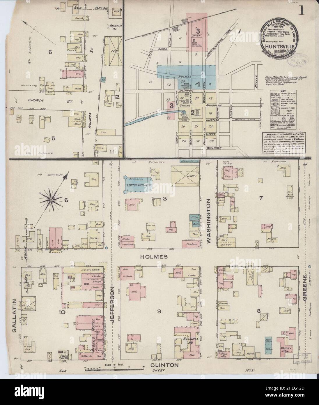 Sanborn Fire Insurance Map from Huntsville, Madison County, Alabama. Foto Stock