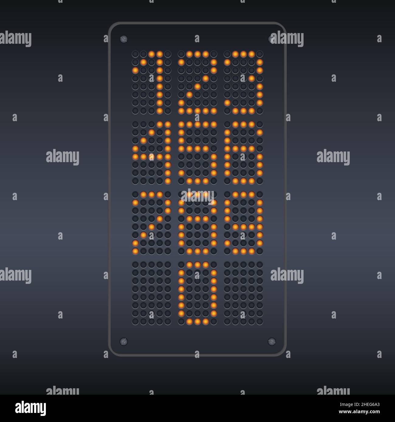 Pannello a LED giallo colorato con numeri. Illustrazione Vettoriale