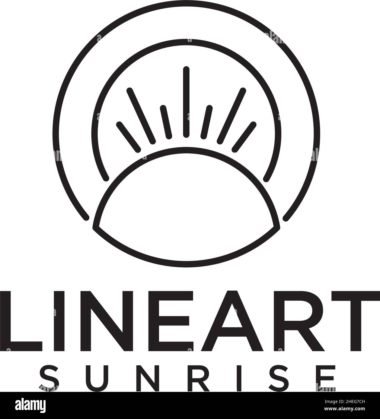 Sunrise black outline art design vettoriale logo Illustrazione Vettoriale