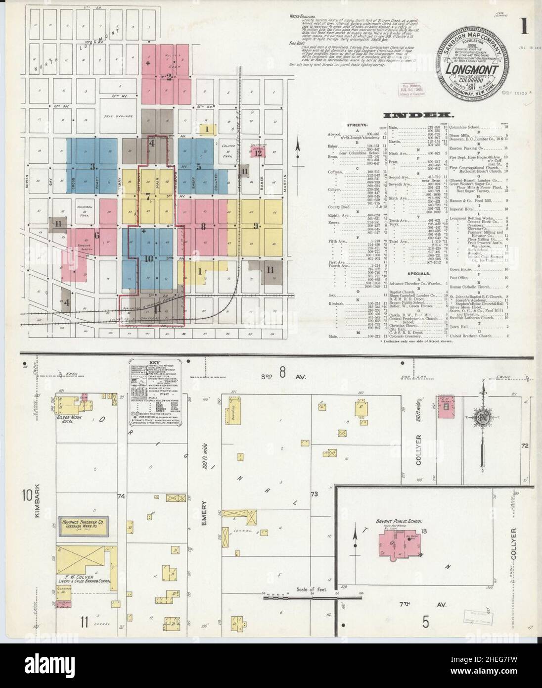 Sanborn Fire Insurance Map da Longmont, Boulder County, Colorado. Foto Stock