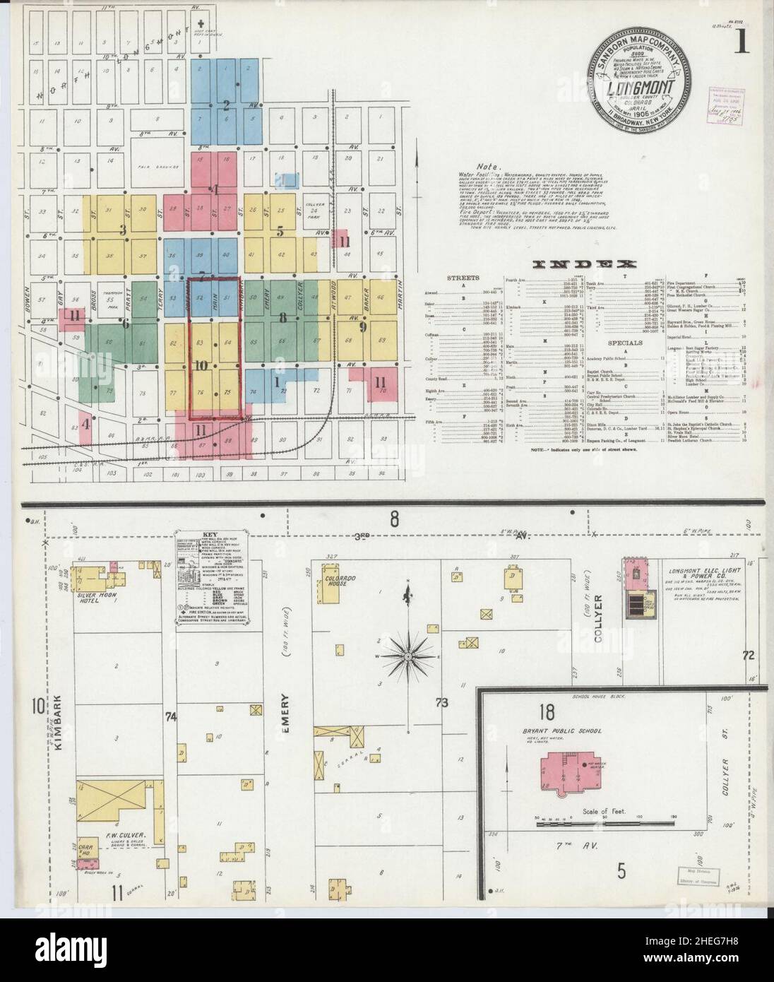 Sanborn Fire Insurance Map da Longmont, Boulder County, Colorado. Foto Stock