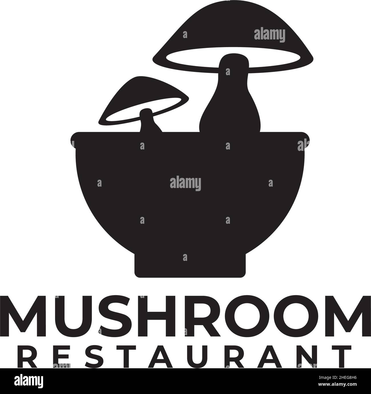 Zuppa di funghi in un design con logo vettoriale a ciotola Illustrazione Vettoriale