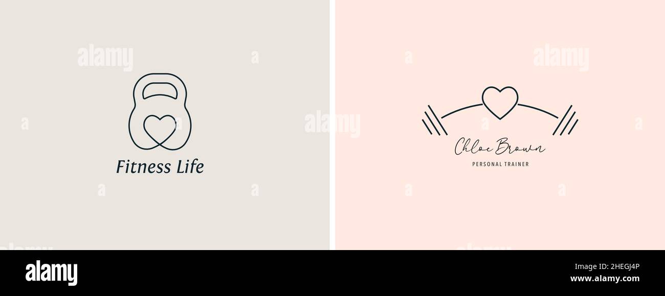 Fitness, palestra, allenamento e personal trainer logo. Simbolo e icona di stile moderno alla moda Illustrazione Vettoriale
