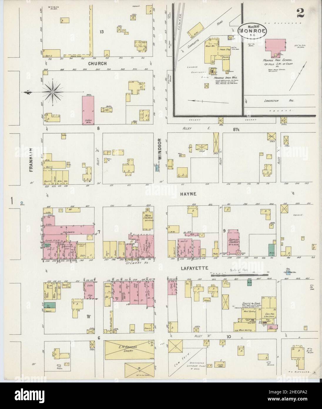 Sanborn Fire Insurance Map da Monroe, Union County, North Carolina. Foto Stock