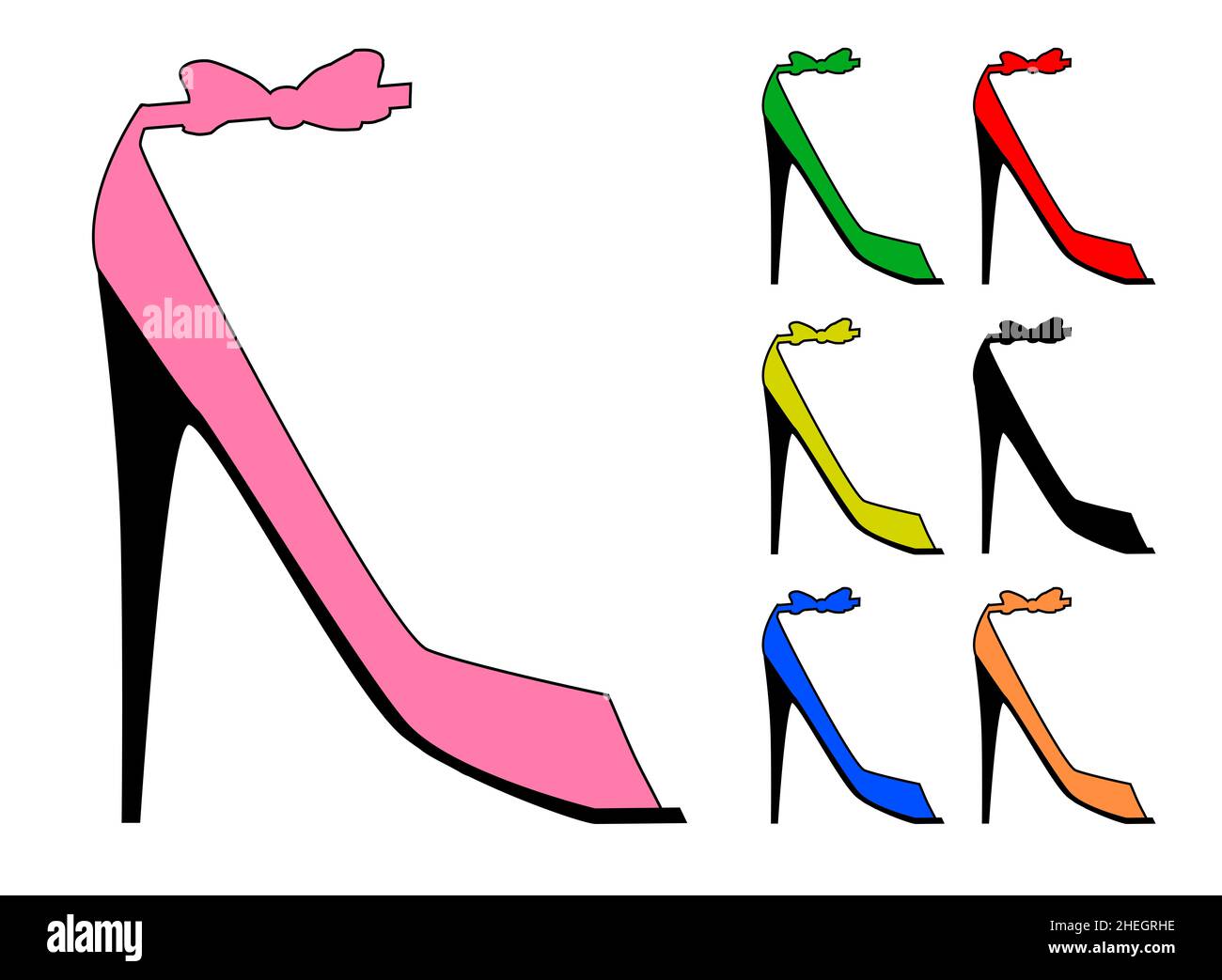 Collezione Fashion Shoe con tacco a spillo su sfondo bianco Foto Stock