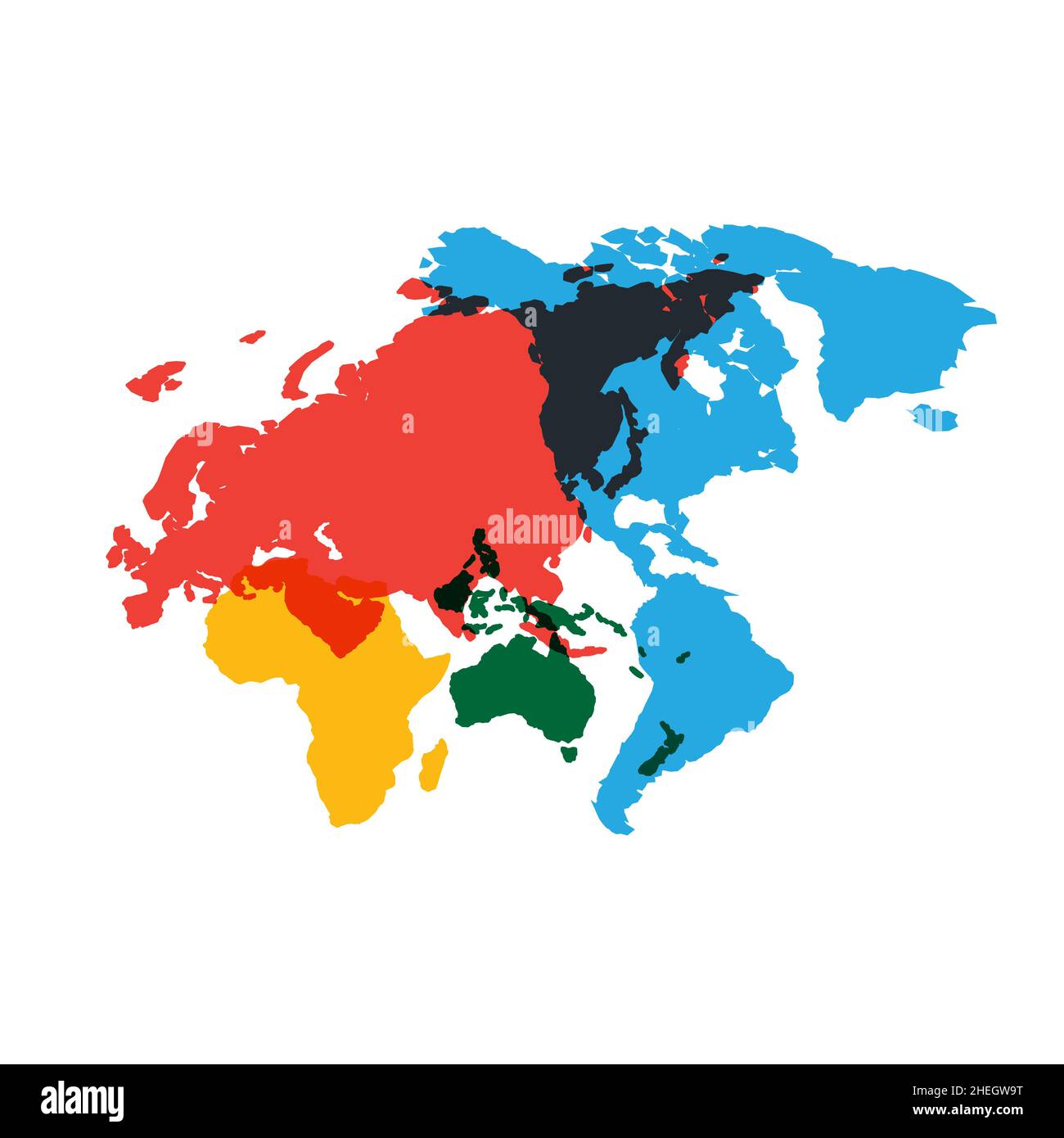 Villaggio mondiale globale. Mondo misto. Continenti più vicini, connessione di rete. Illustrazione Vettoriale