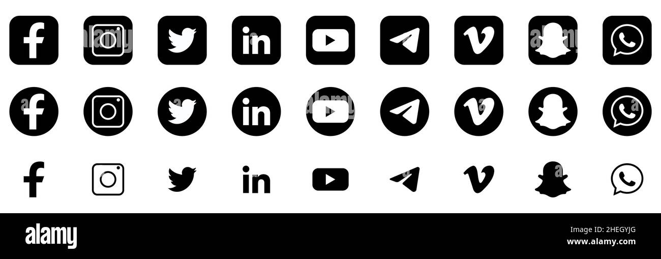 Raccolta del logo dei social media più diffusi Illustrazione Vettoriale