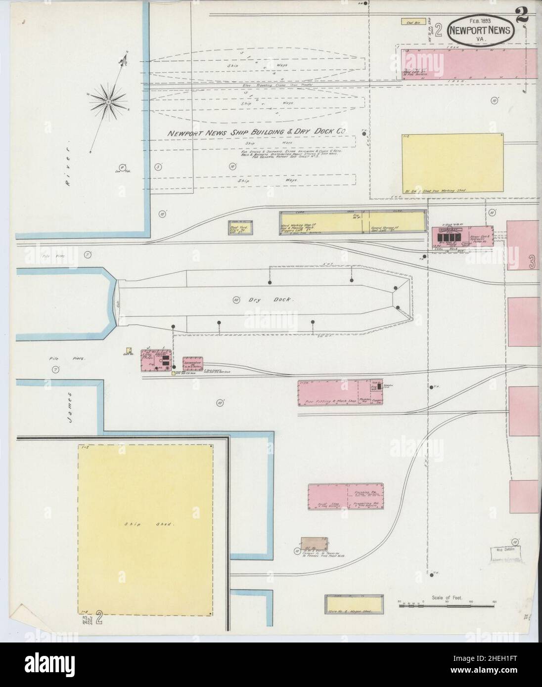 Sanborn Fire Insurance Map di Newport News, Independent Cities, Virginia. Foto Stock