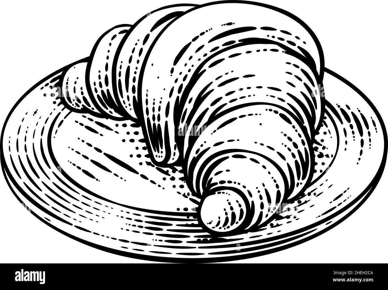 Croissant Pasticceria Pan Pan Drawing Woodcut Illustrazione Vettoriale