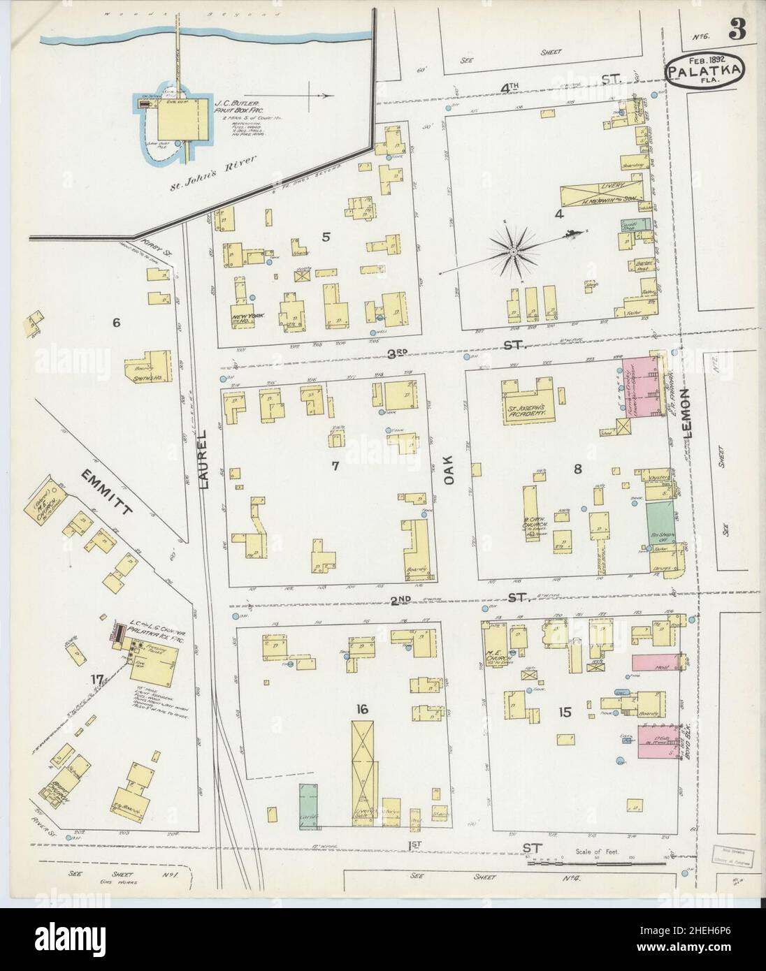 Sanborn Fire Insurance Map da Palatka, Contea di Putnam, Florida. Foto Stock