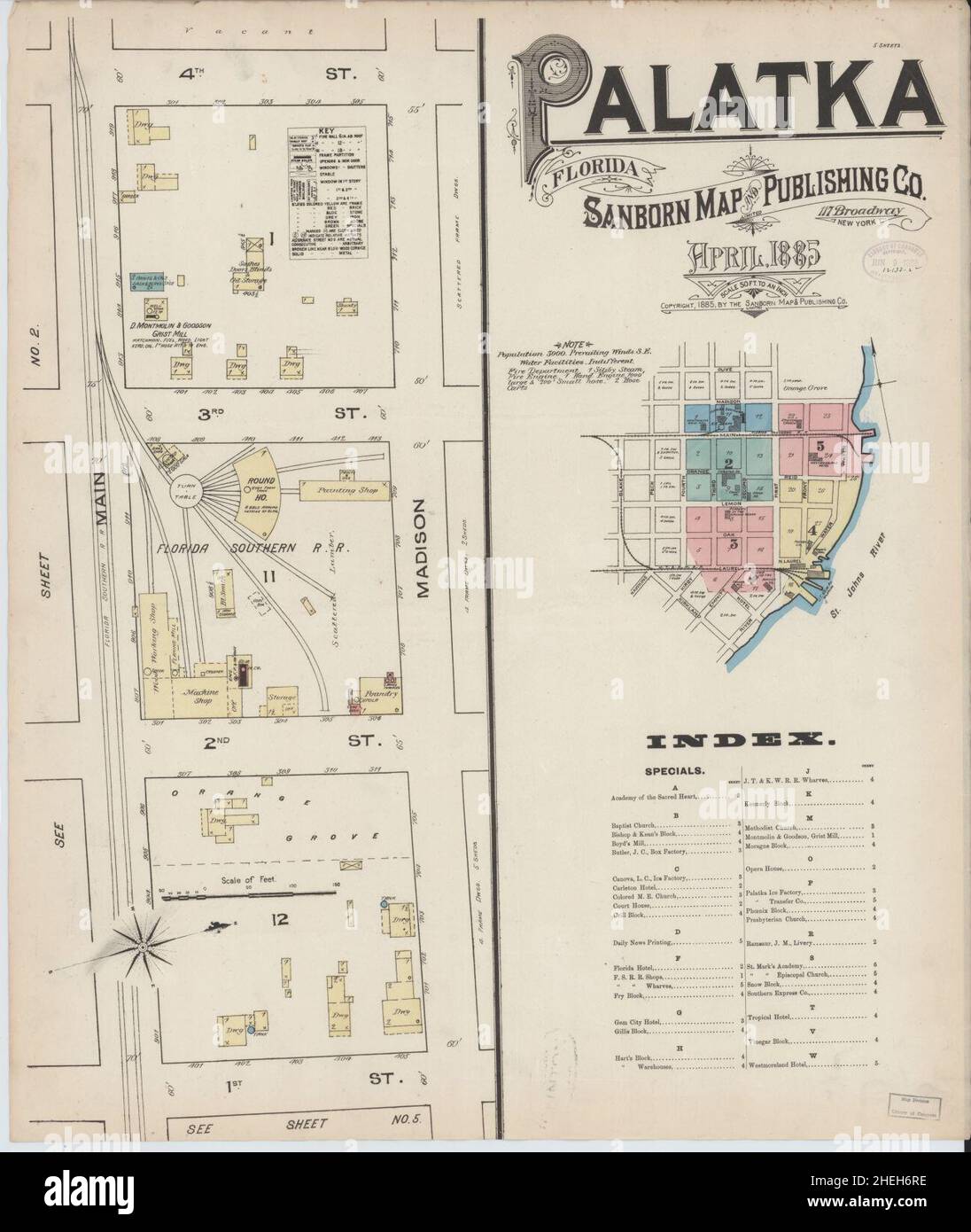 Sanborn Fire Insurance Map da Palatka, Contea di Putnam, Florida. Foto Stock