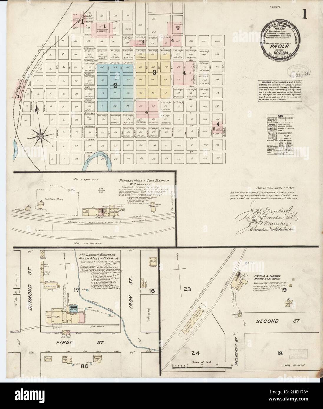 Sanborn Fire Insurance Map from Paola, Miami County, Kansas. Foto Stock
