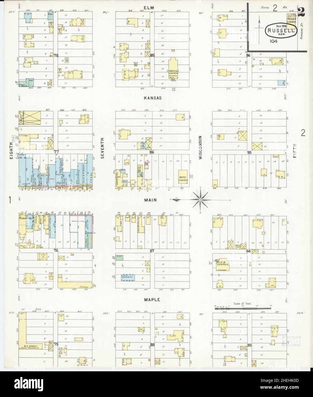 Sanborn Fire Insurance Map da Russell, Russell County, Kansas. Foto Stock