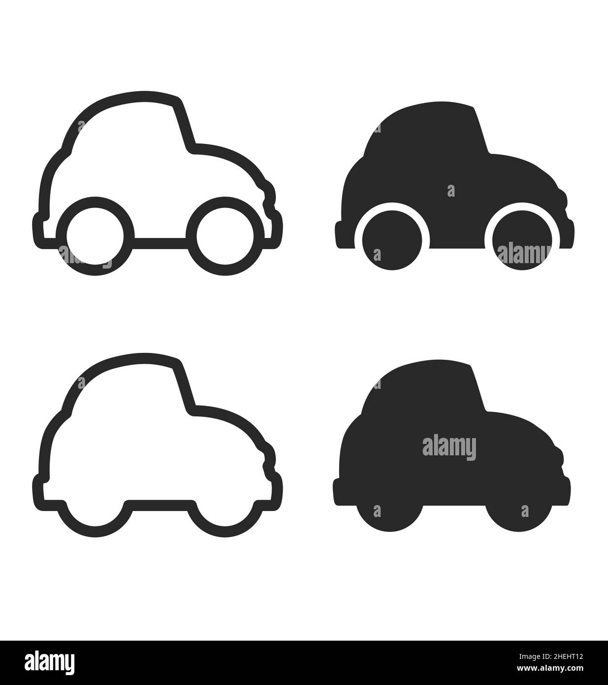 semplice carino cartone animato bambini sagome auto e contorni set di 4 semplificato isolato su sfondo bianco vettore Illustrazione Vettoriale