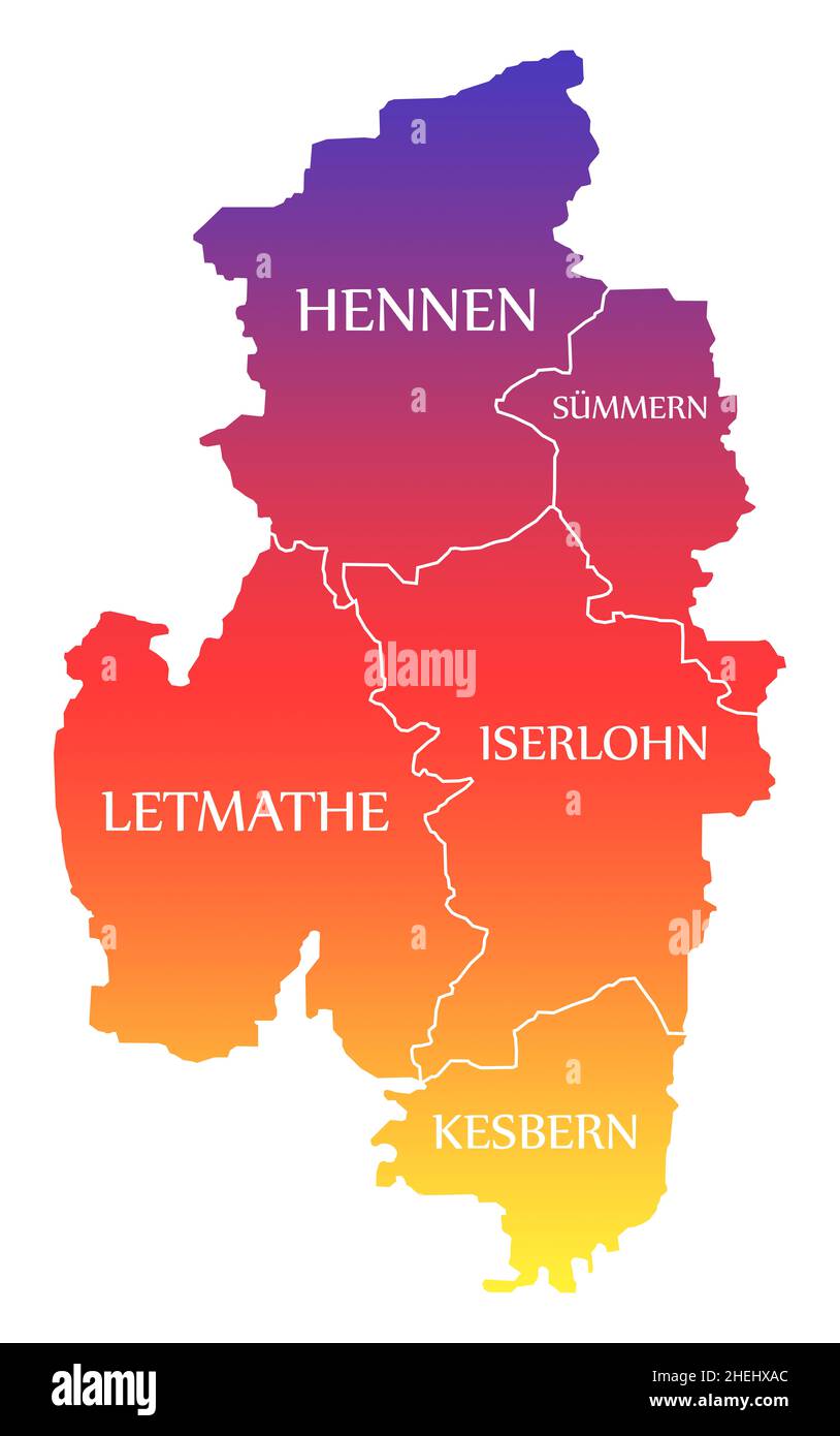Iserlohn City Map Germania DE etichettato arcobaleno colorato illustrazione Foto Stock
