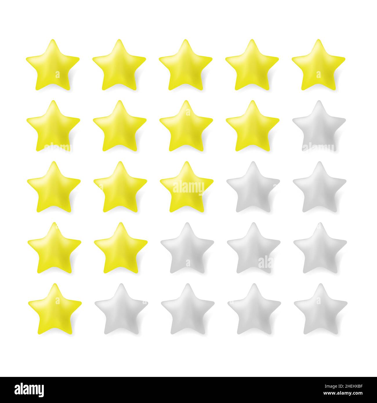 Valutazione di cinque stelle per il Web. Giallo oro e grigio Gradient Star con ombra. Concetto di feedback del cliente Illustrazione Vettoriale