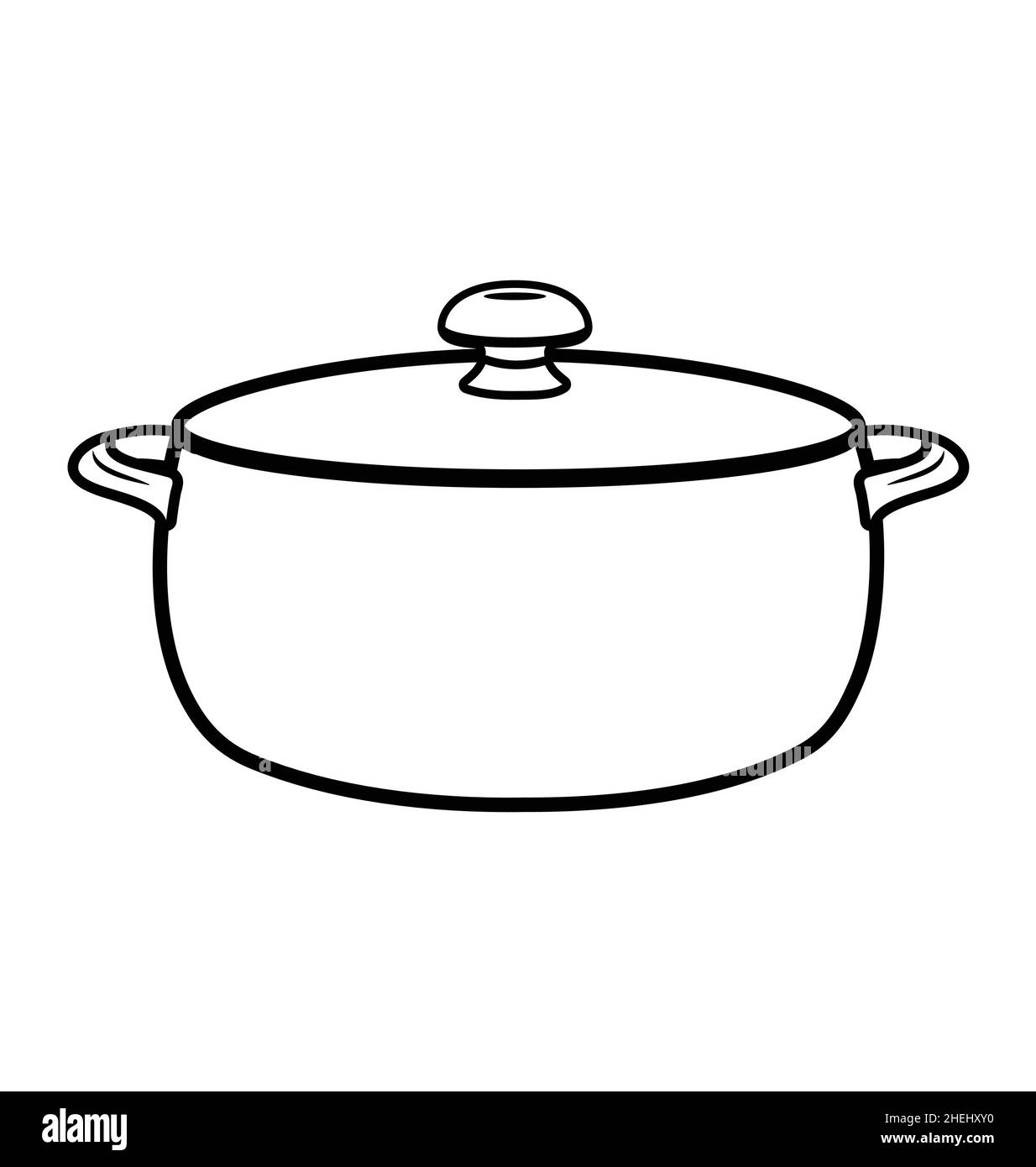 cuoci al forno a crock con lineart vettoriale con contorno coperchio isolato su sfondo bianco Illustrazione Vettoriale