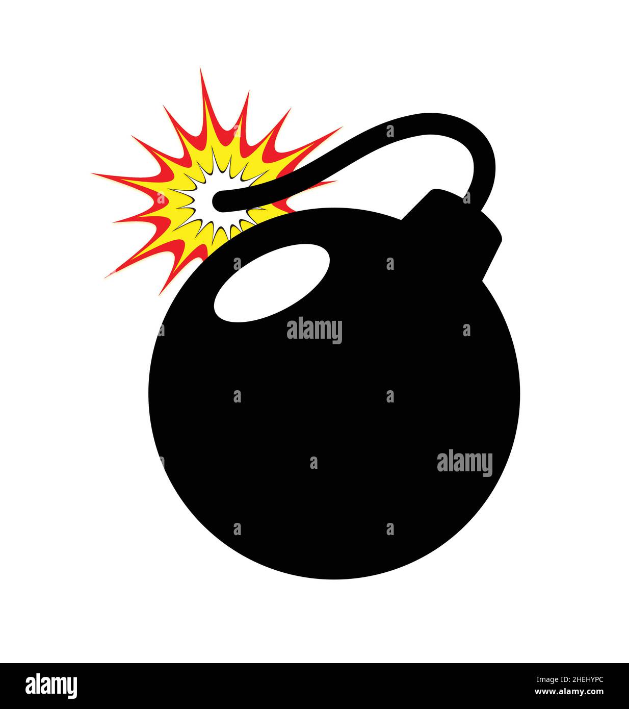 classico cartoon bomba nera bomba esplosiva dinamite con fuze illuminato simbolo vettore isolato su sfondo bianco Illustrazione Vettoriale