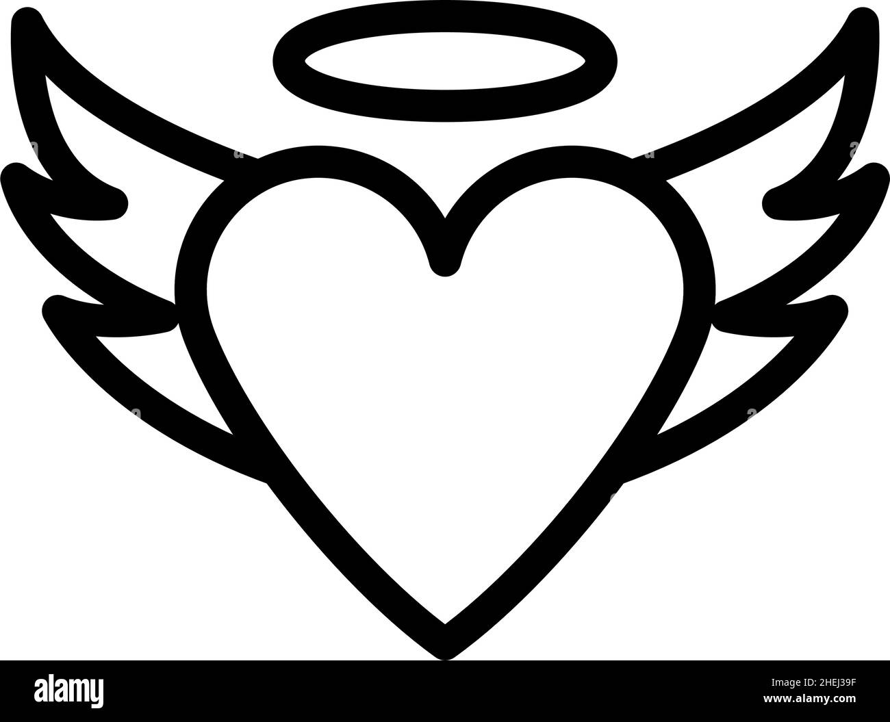 Cuore di San Valentino con le ali e l'icona di Halo. Design di contorni in grassetto con larghezza traccia modificabile. Illustrazione vettoriale. Illustrazione Vettoriale