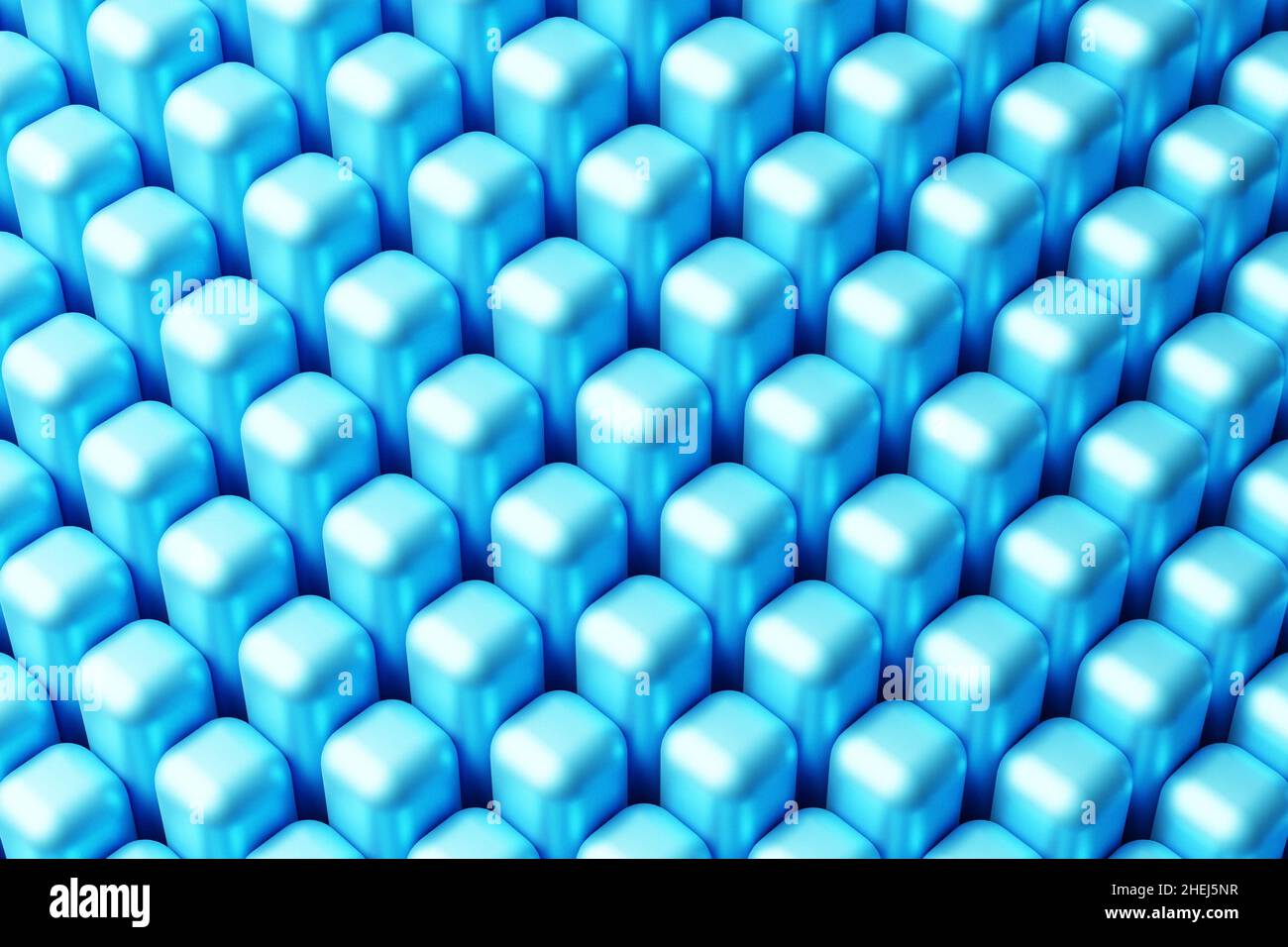 Illustrazione 3d di righe di quadrati blu .set di cubi su sfondo monocromo, pattern. Sfondo della geometria Foto Stock