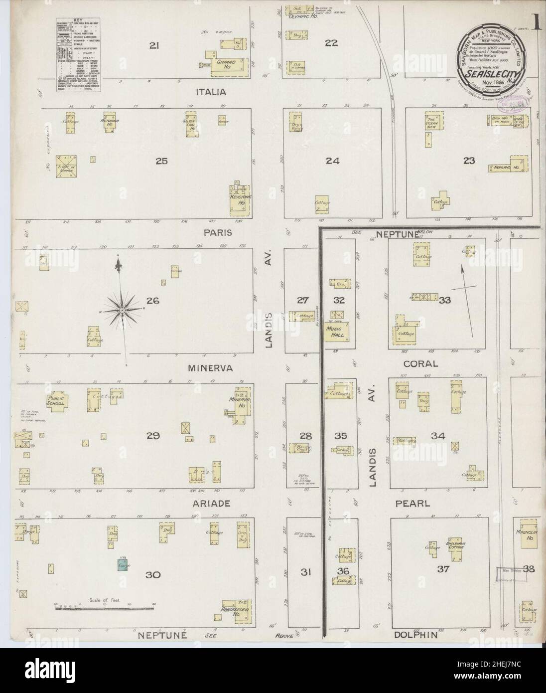 Sanborn Fire Insurance Map from Sea Isle City, Cape May County, New Jersey. Foto Stock