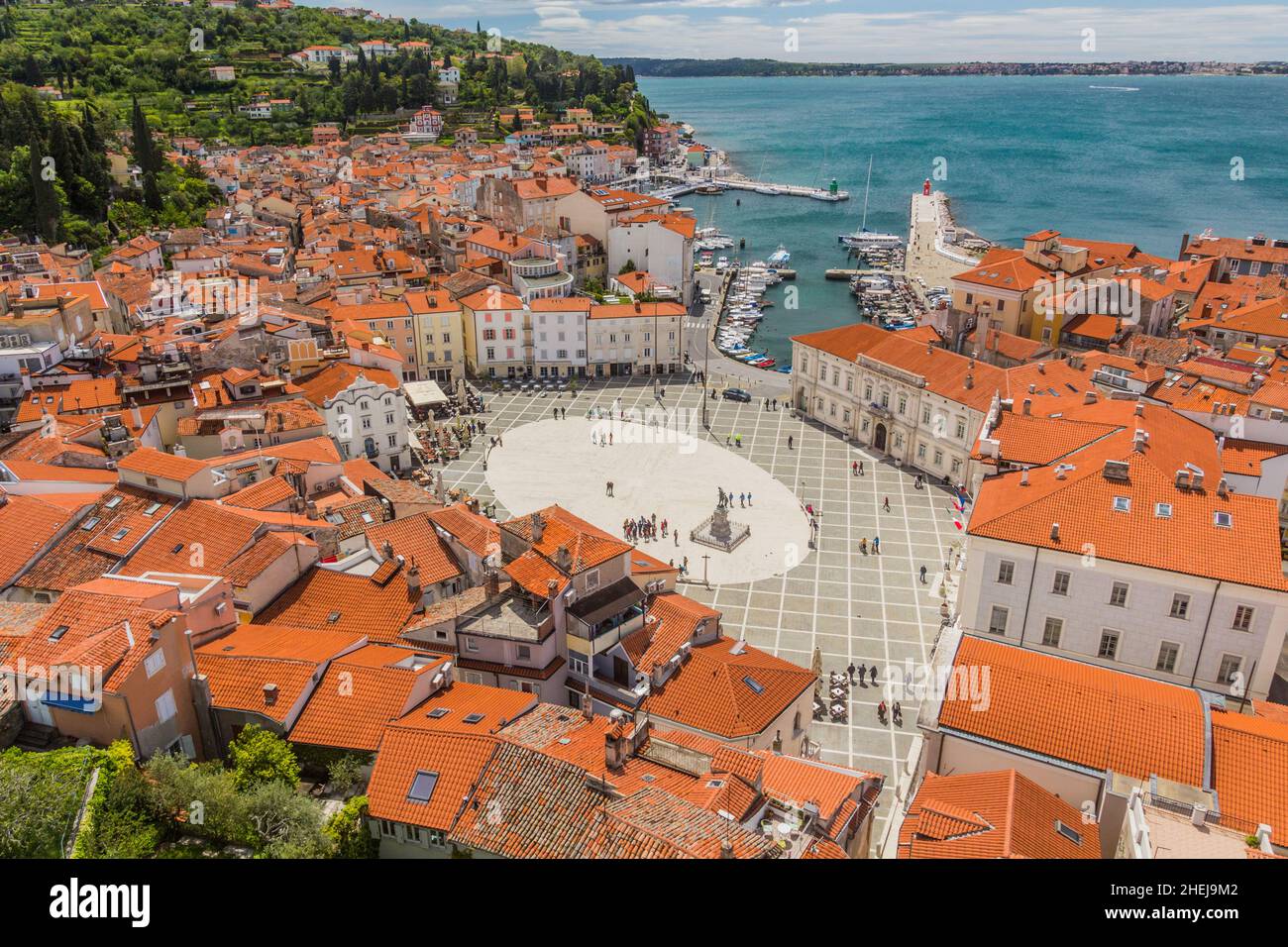 Veduta aerea della città di Pirano, Slovenia Foto Stock