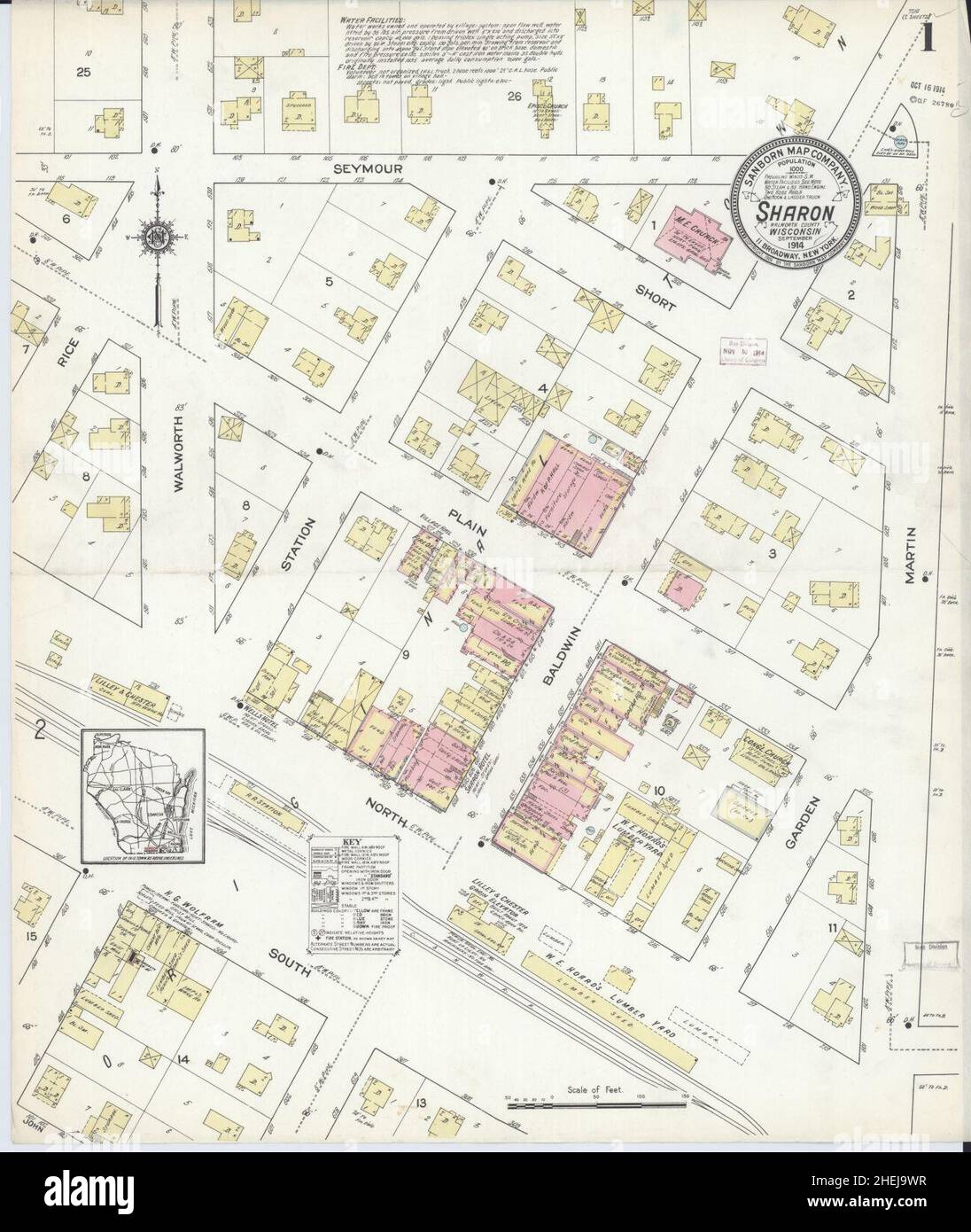 Sanborn Fire Insurance Map from Sharon, Walworth County, Wisconsin. Foto Stock