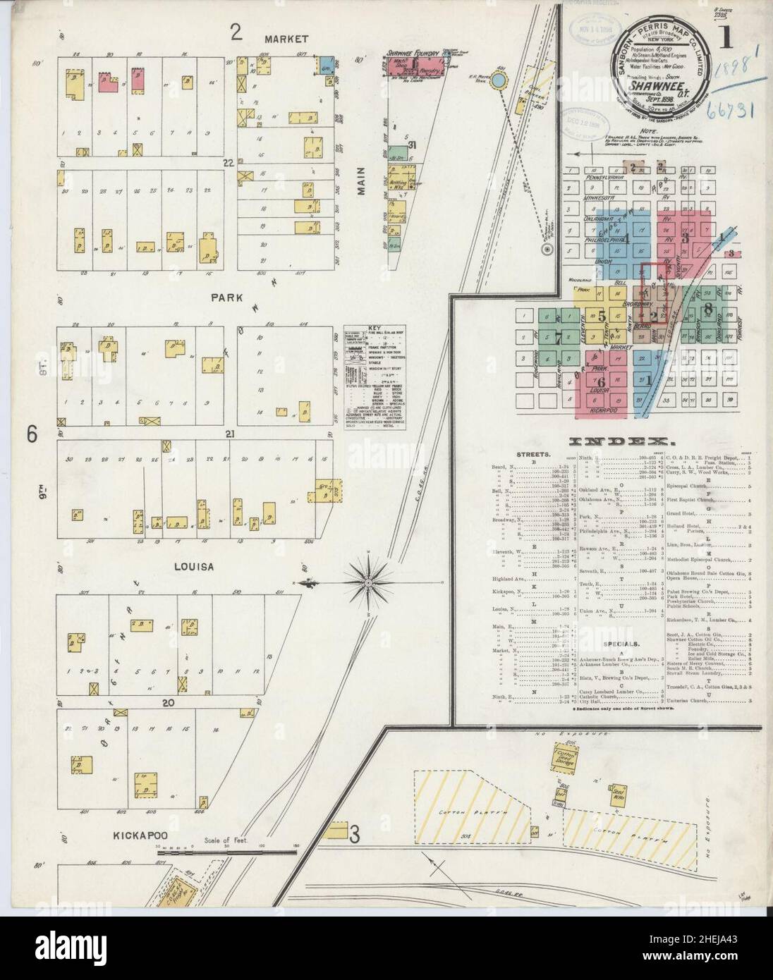 Sanborn Fire Insurance Map from Shawnee, Pottawatomie County, Oklahoma. Foto Stock